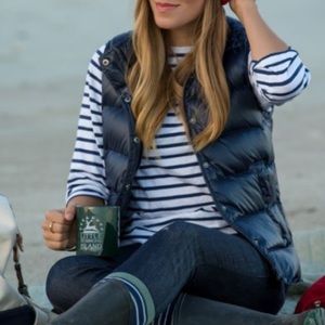 J CREW Shiny Navy Zip Up Down Filled Puffer Vest